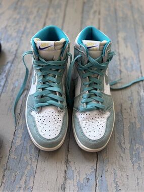 Nike High-Top Sneakers in White & Teal Blue